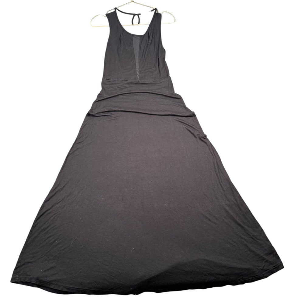 Monteau Black Mesh Overlay Maxi Dress Keyhole Back Sleeveless Size M 0002